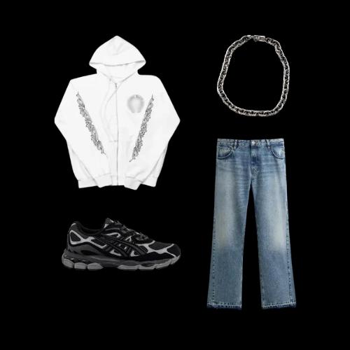 Chrome Zipup + Zara Flared Jeans + Asic Gel NYC